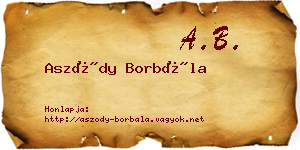 Aszódy Borbála névjegykártya